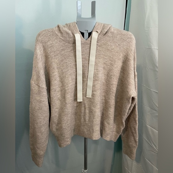 Express beige ribbon string hooded sweater‎ size medium - Picture 1 of 7